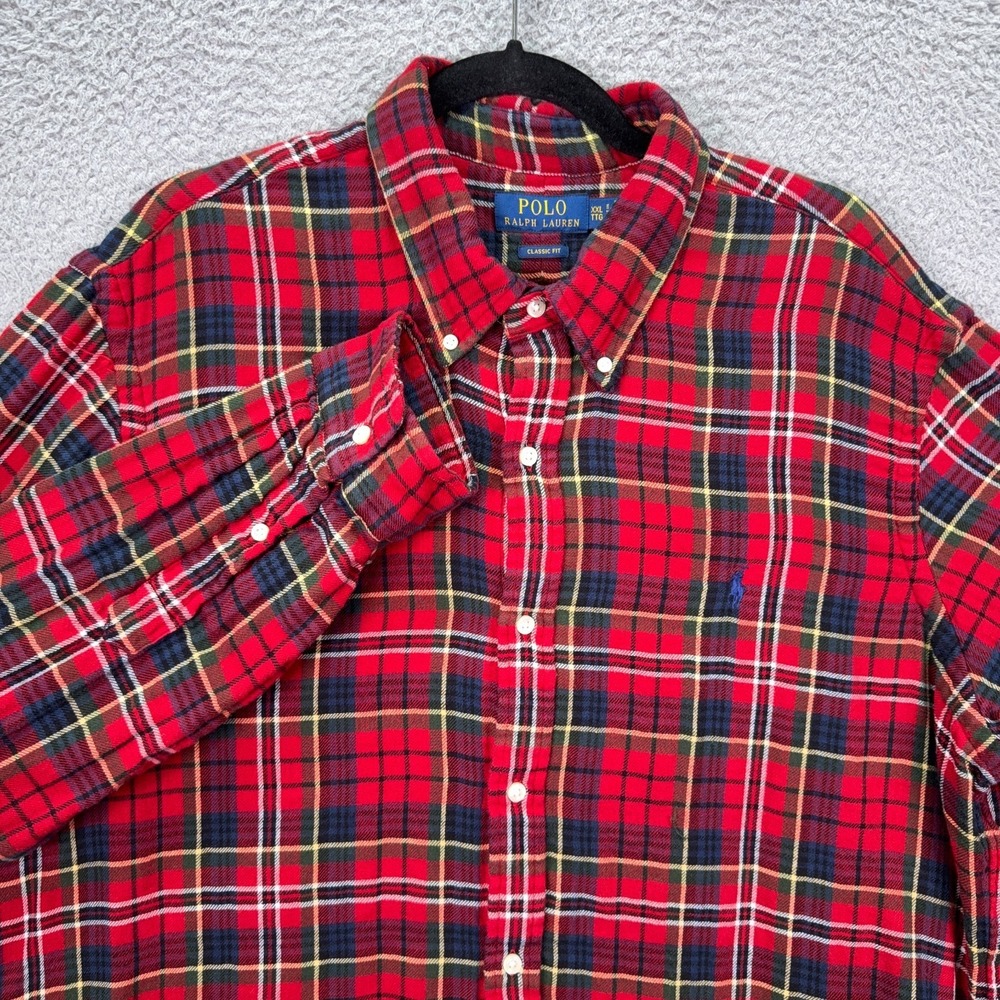 Polo Ralph Lauren Shirt Mens XXL Red Plaid Classic Fit Lined Flannel Button Prep
